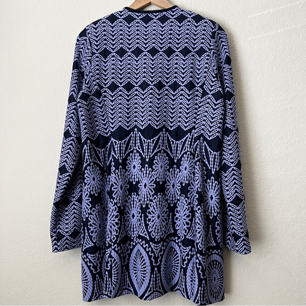 Peck & Peck Statement Knit Jacket Blazer Navy Blue Periwinkle Floral Boh… - Picture 6 of 10